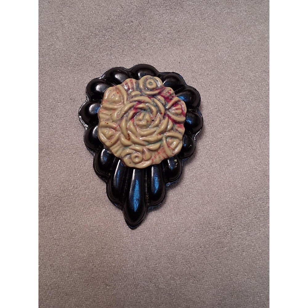 Vintage Carved Coral Celluloid Roses Dress Clip